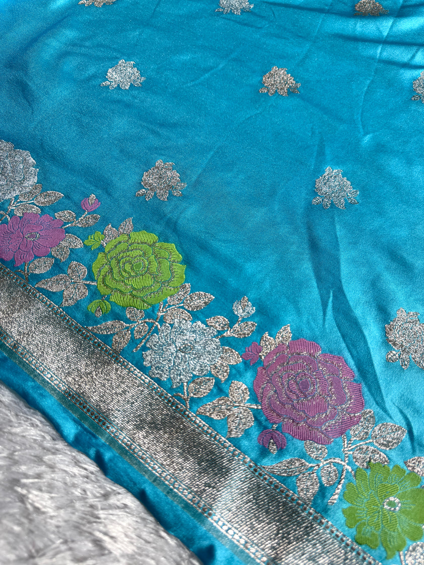 BANARASI MASHRU KATAN SILK SAREE MENAKARI WORK HN508