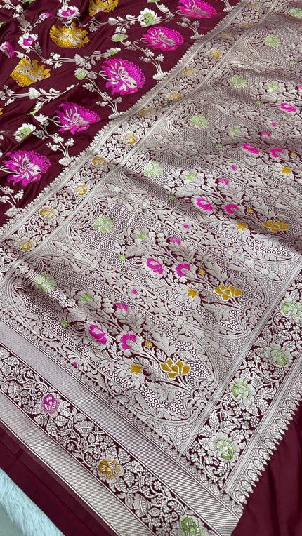 BANARASI MASHRU KATAN SILK SAREE MENAKARI WORK HN101