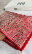 Red Banarasi Mashru Katan Silk Saree with Swarovski Work HN102