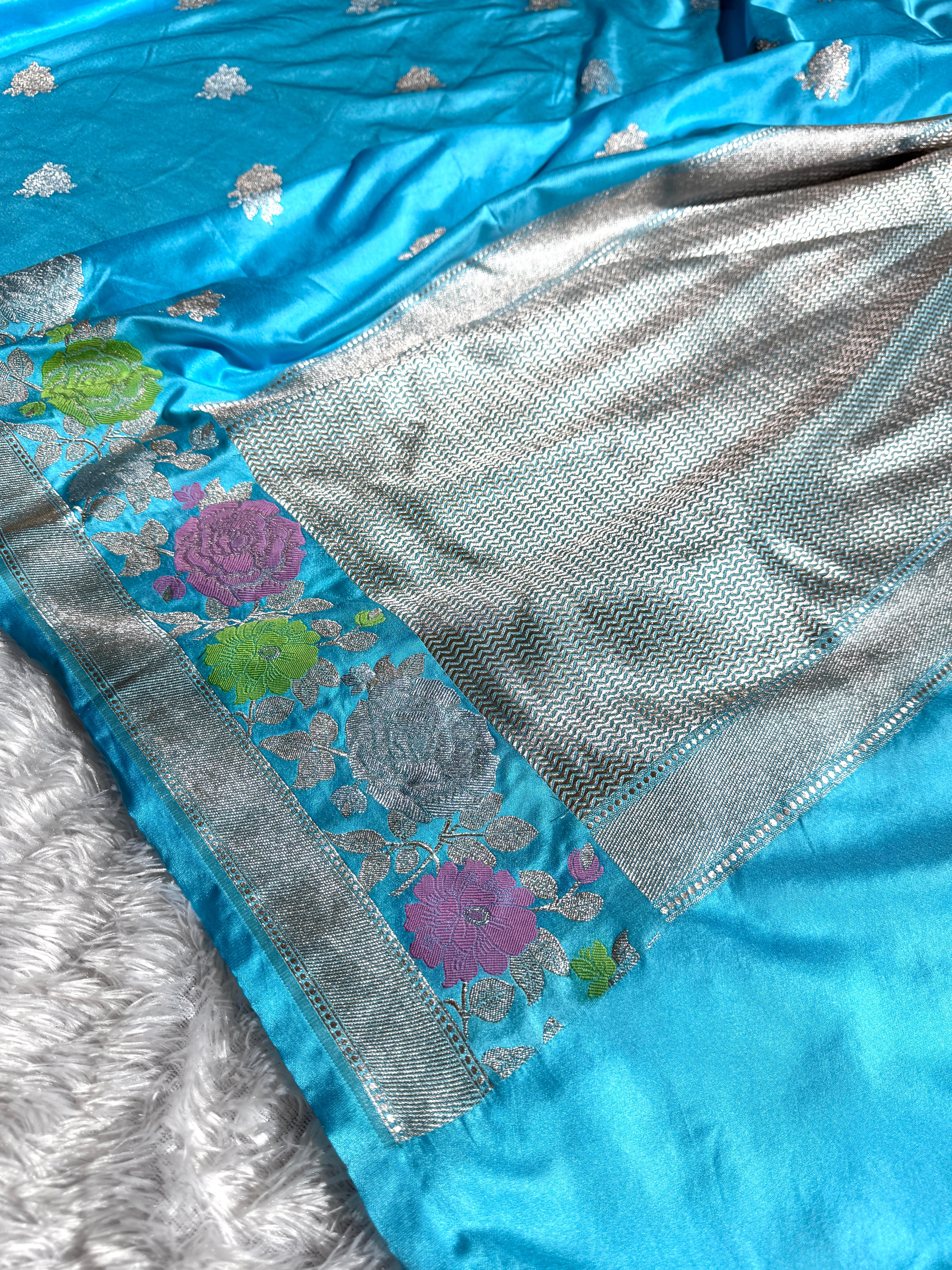 BANARASI MASHRU KATAN SILK SAREE MENAKARI WORK HN508