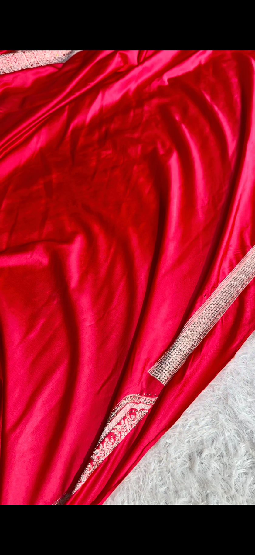 Red Banarasi Mashru Katan Silk Saree with Swarovski Work HN102