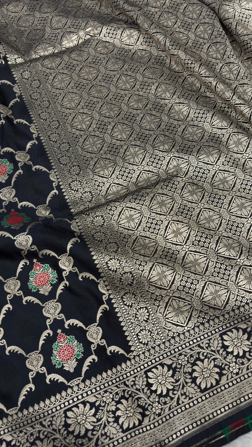 BANARASI MASHRU KATAN SILK SAREE MENAKARI WORK HN155