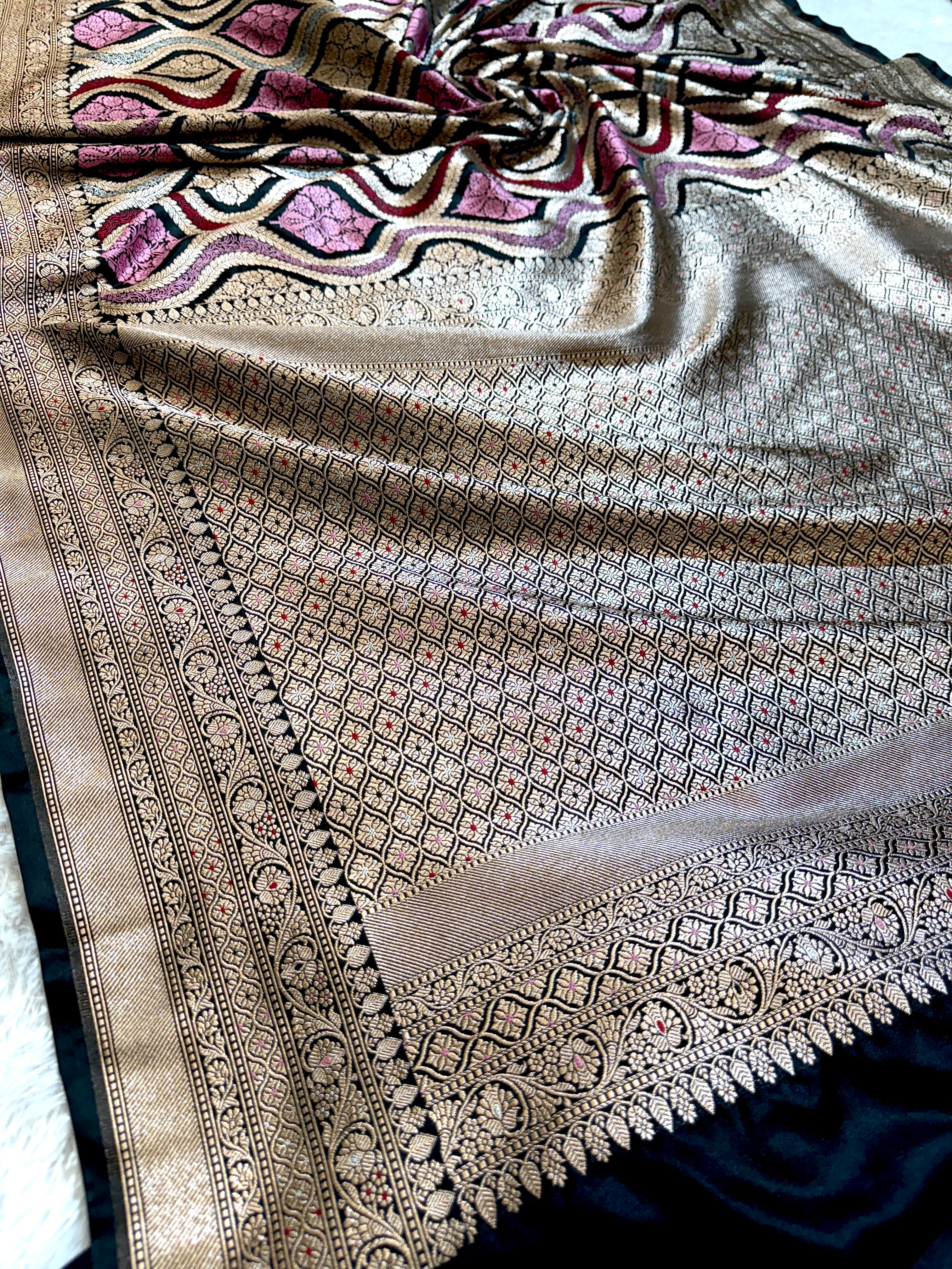 BANARASI MASHRU KATAN SILK SAREE MENAKARI WORK HN500