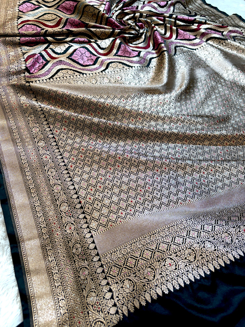 BANARASI MASHRU KATAN SILK SAREE MENAKARI WORK HN500