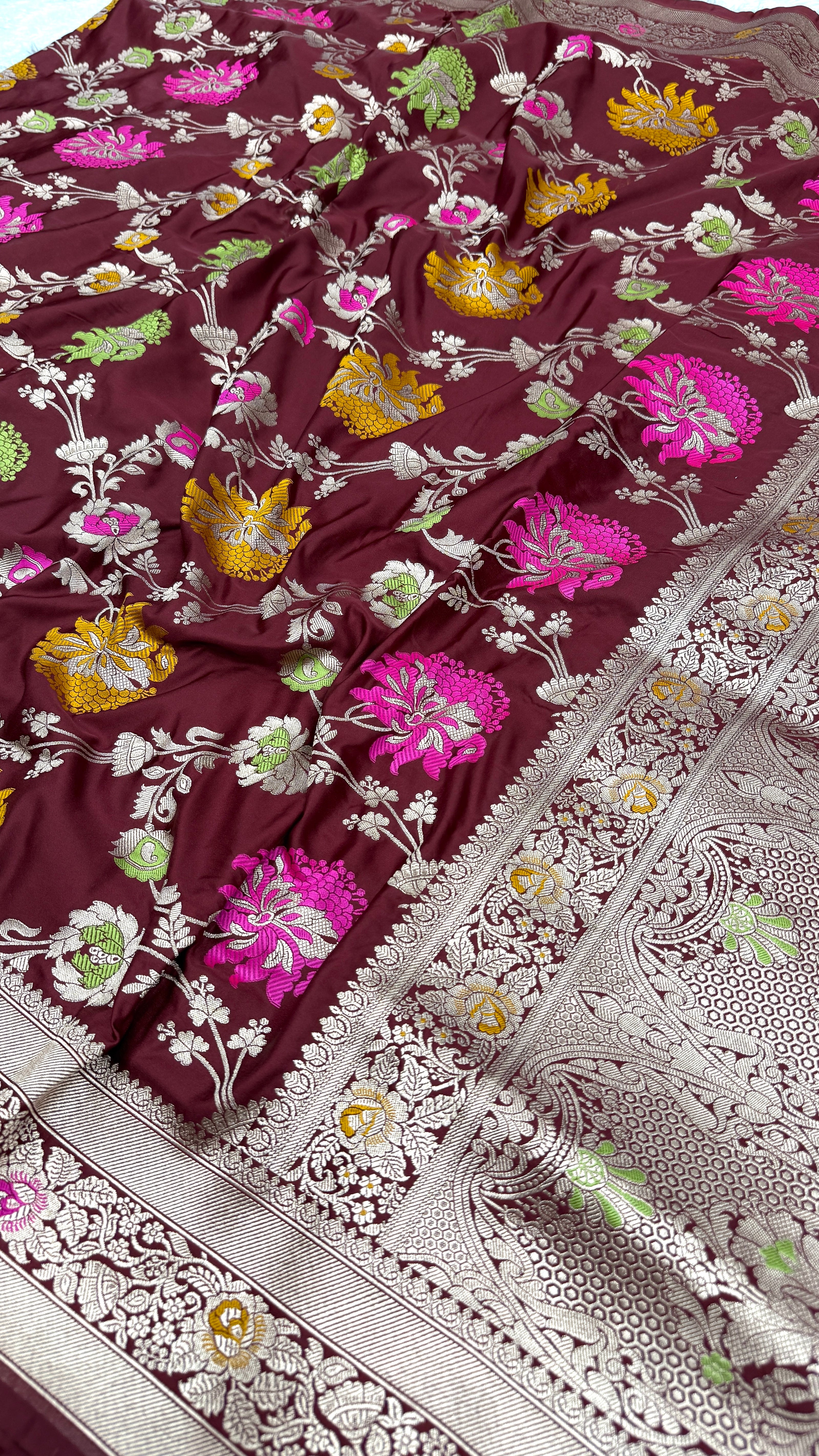 BANARASI MASHRU KATAN SILK SAREE MENAKARI WORK HN101