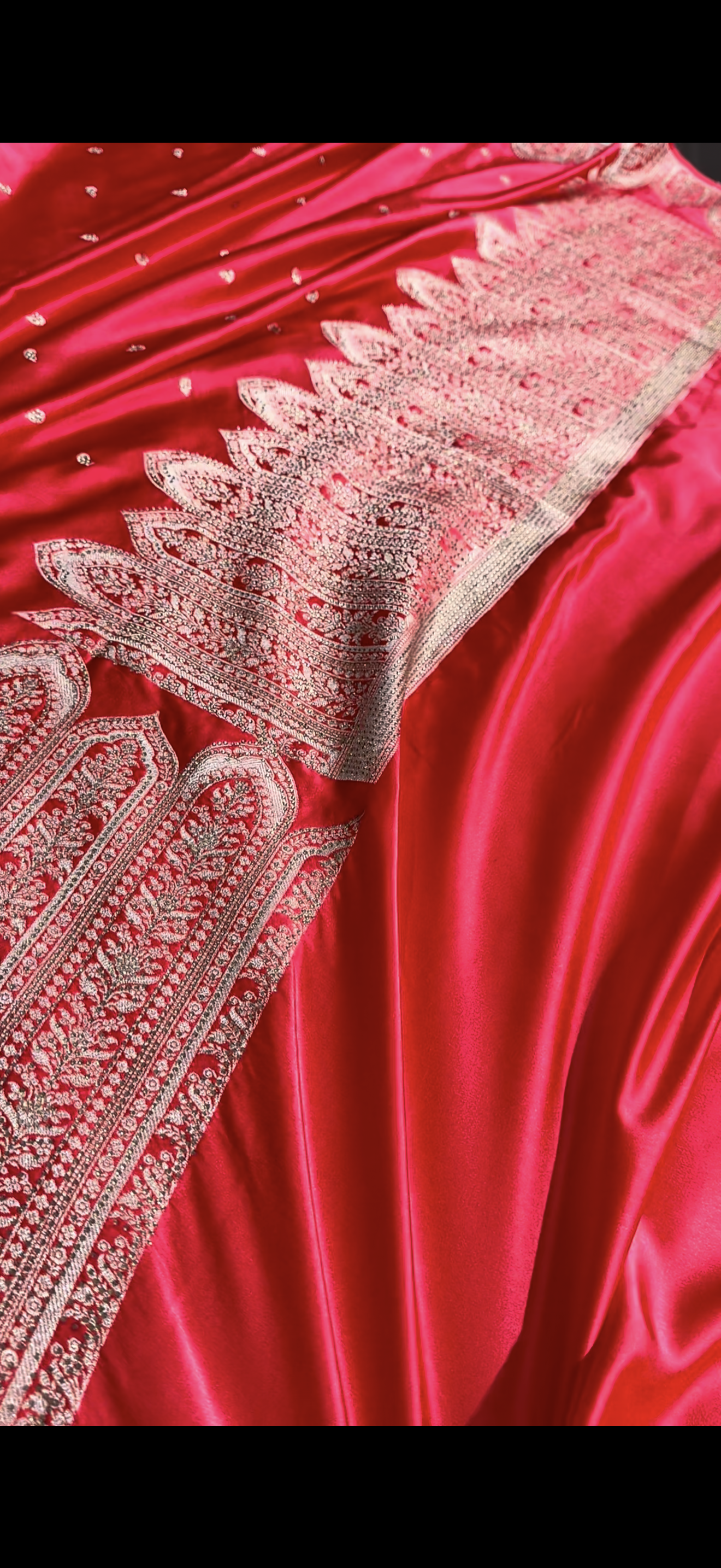 Red Banarasi Mashru Katan Silk Saree with Swarovski Work HN102