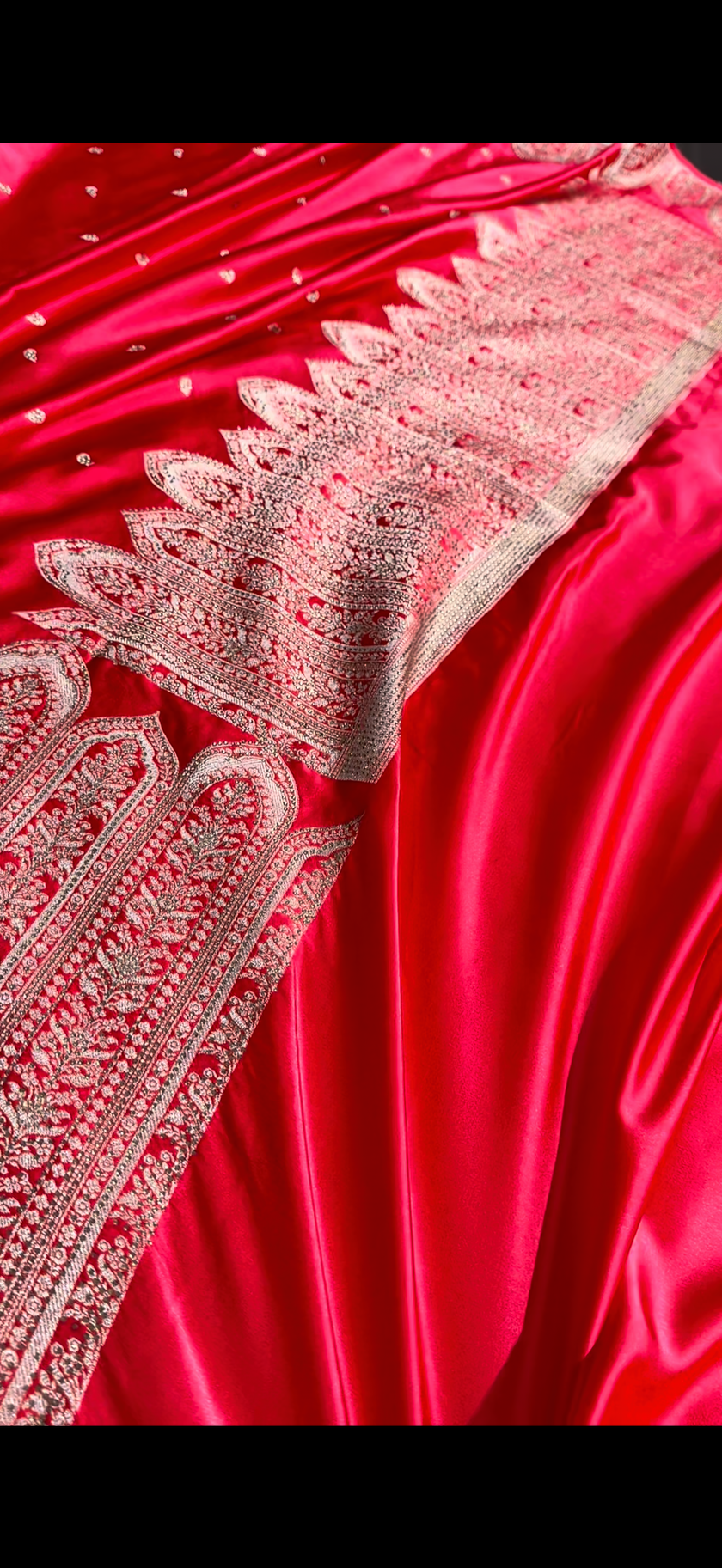 Red Banarasi Mashru Katan Silk Saree with Swarovski Work HN102