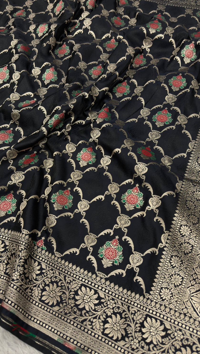 BANARASI MASHRU KATAN SILK SAREE MENAKARI WORK HN155