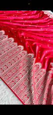 Red Banarasi Mashru Katan Silk Saree with Swarovski Work HN102