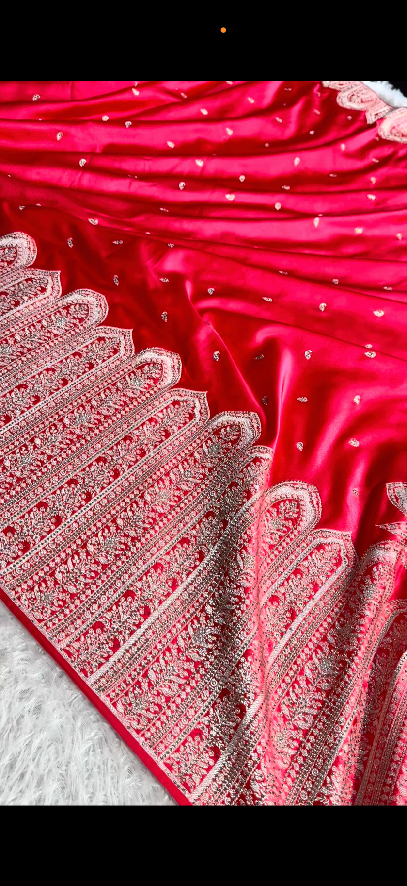 Red Banarasi Mashru Katan Silk Saree with Swarovski Work HN102
