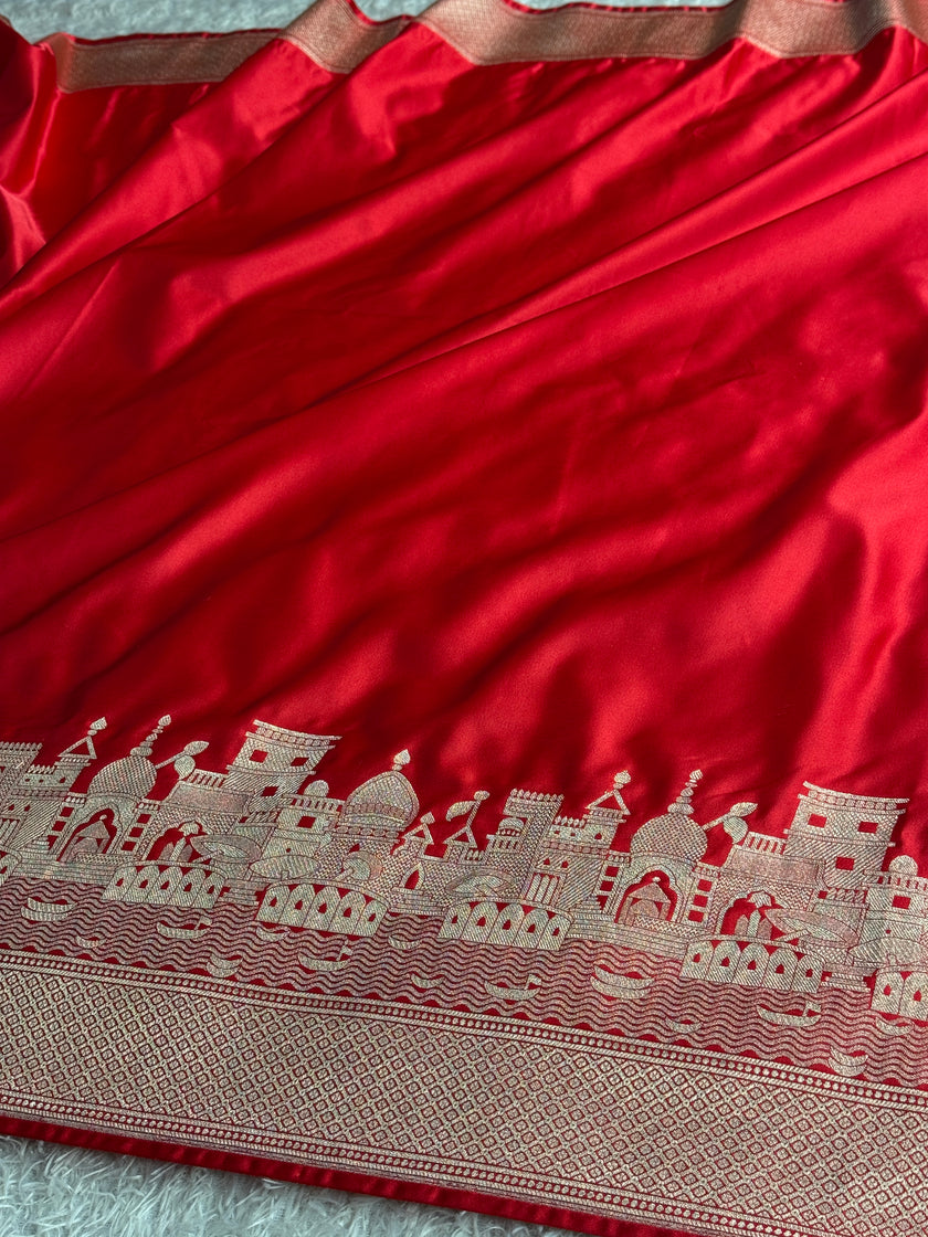 BEAUTIFUL BANARASI GHAT DESIGN SAREE MASHRU KATAN SILK HN750