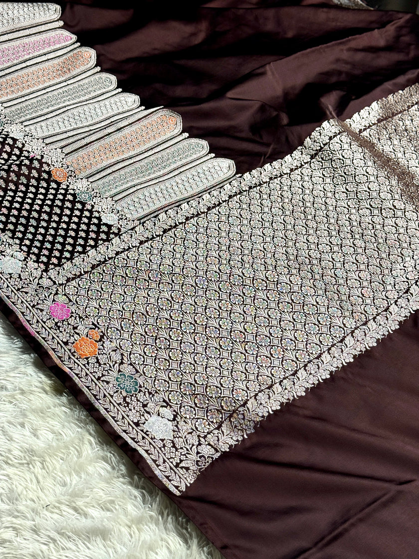 BANARASI MASHRU KATAN SILK SAREE MENAKARI WORK HN700