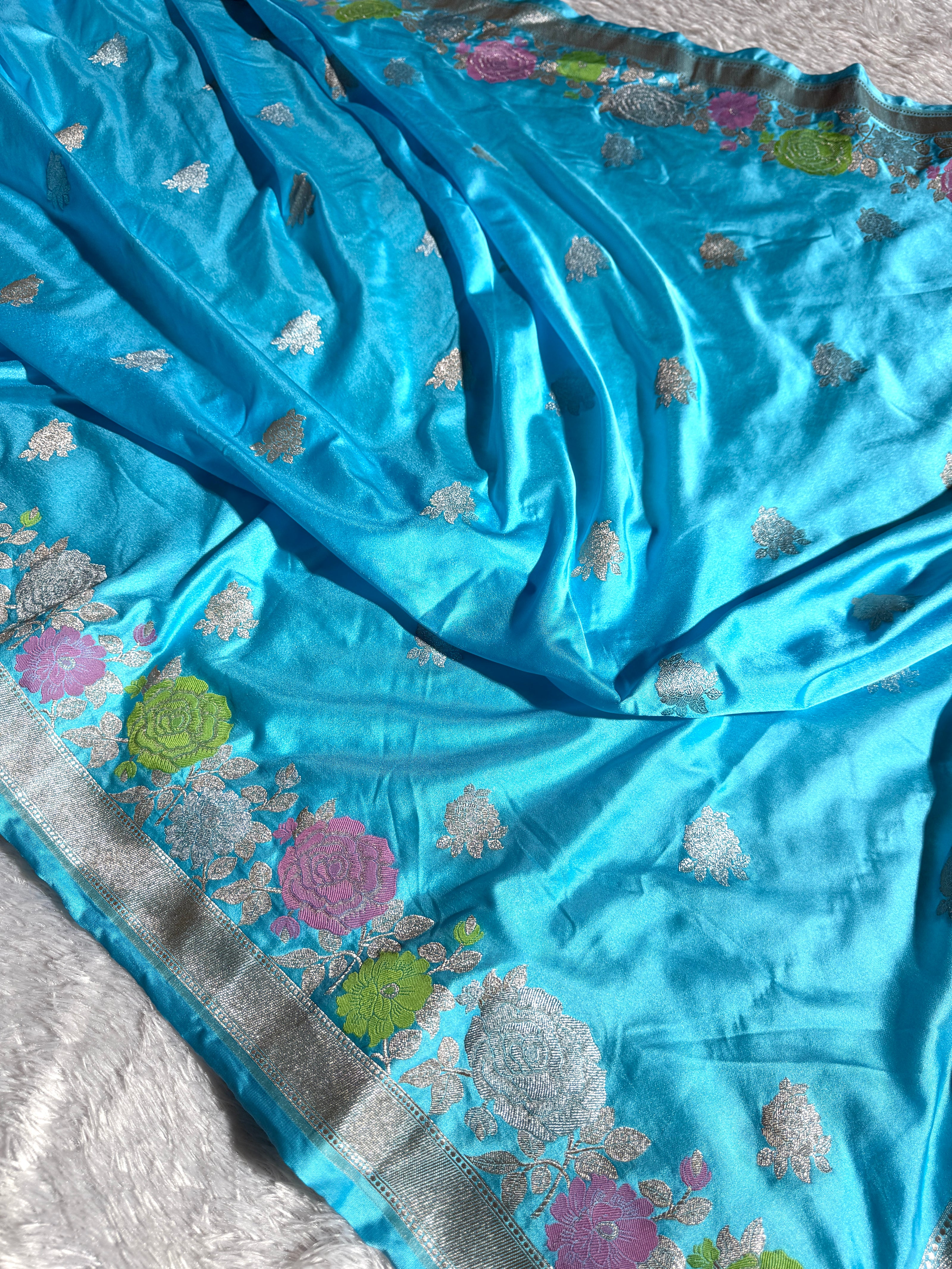 BANARASI MASHRU KATAN SILK SAREE MENAKARI WORK HN508