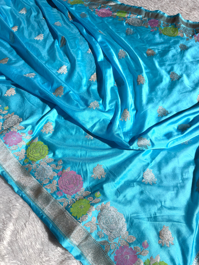 BANARASI MASHRU KATAN SILK SAREE MENAKARI WORK HN508