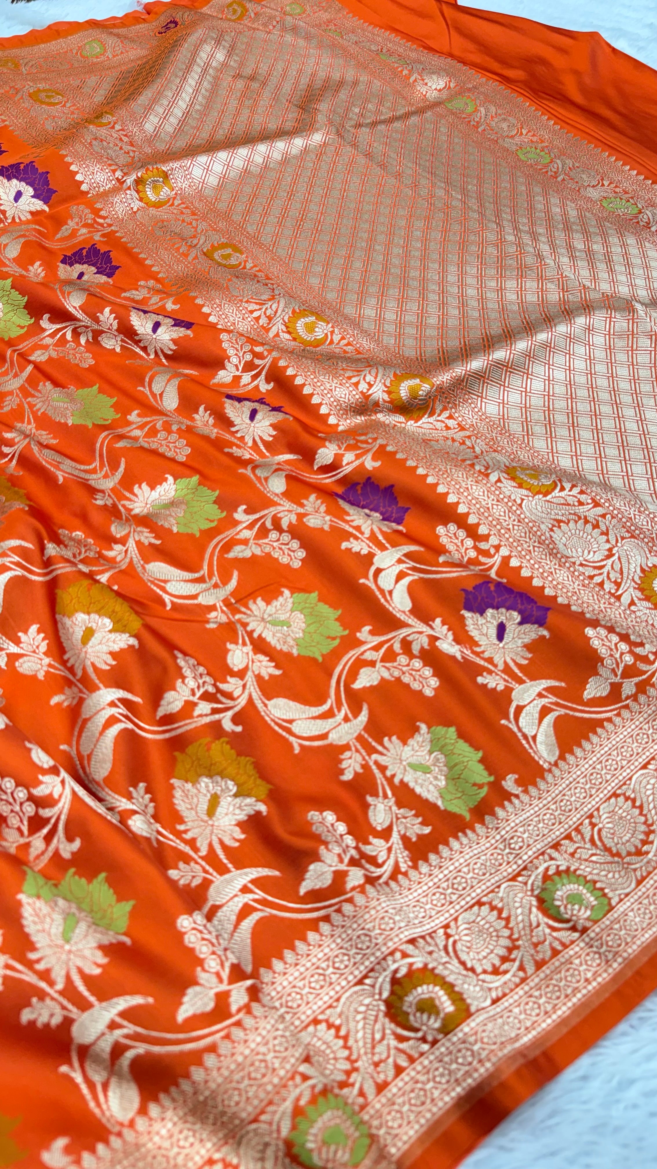 BANARASI MASHRU KATAN SILK SAREE MENAKARI WORK HN177