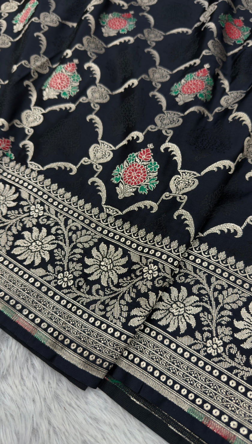 BANARASI MASHRU KATAN SILK SAREE MENAKARI WORK HN155