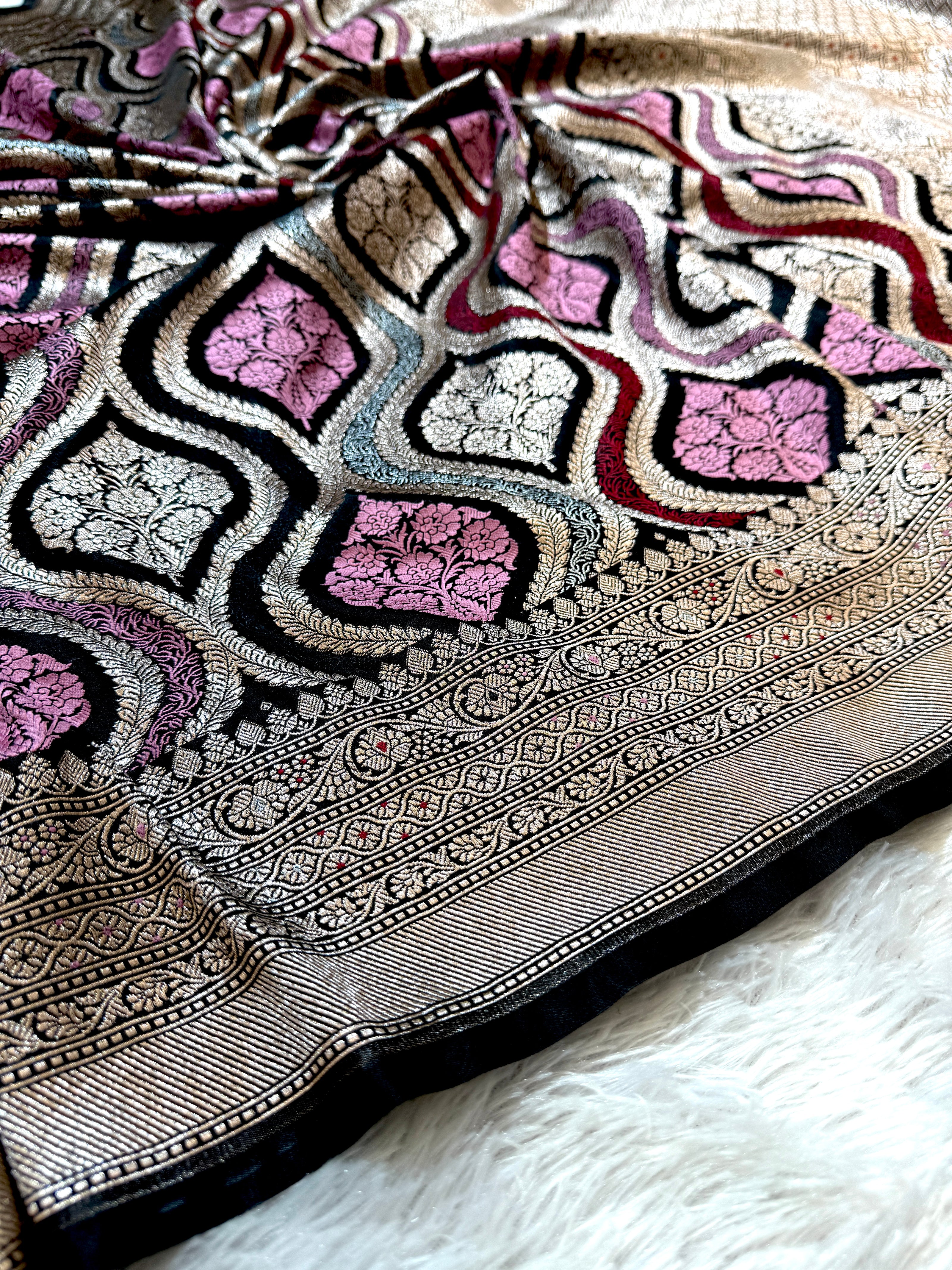 BANARASI MASHRU KATAN SILK SAREE MENAKARI WORK HN500