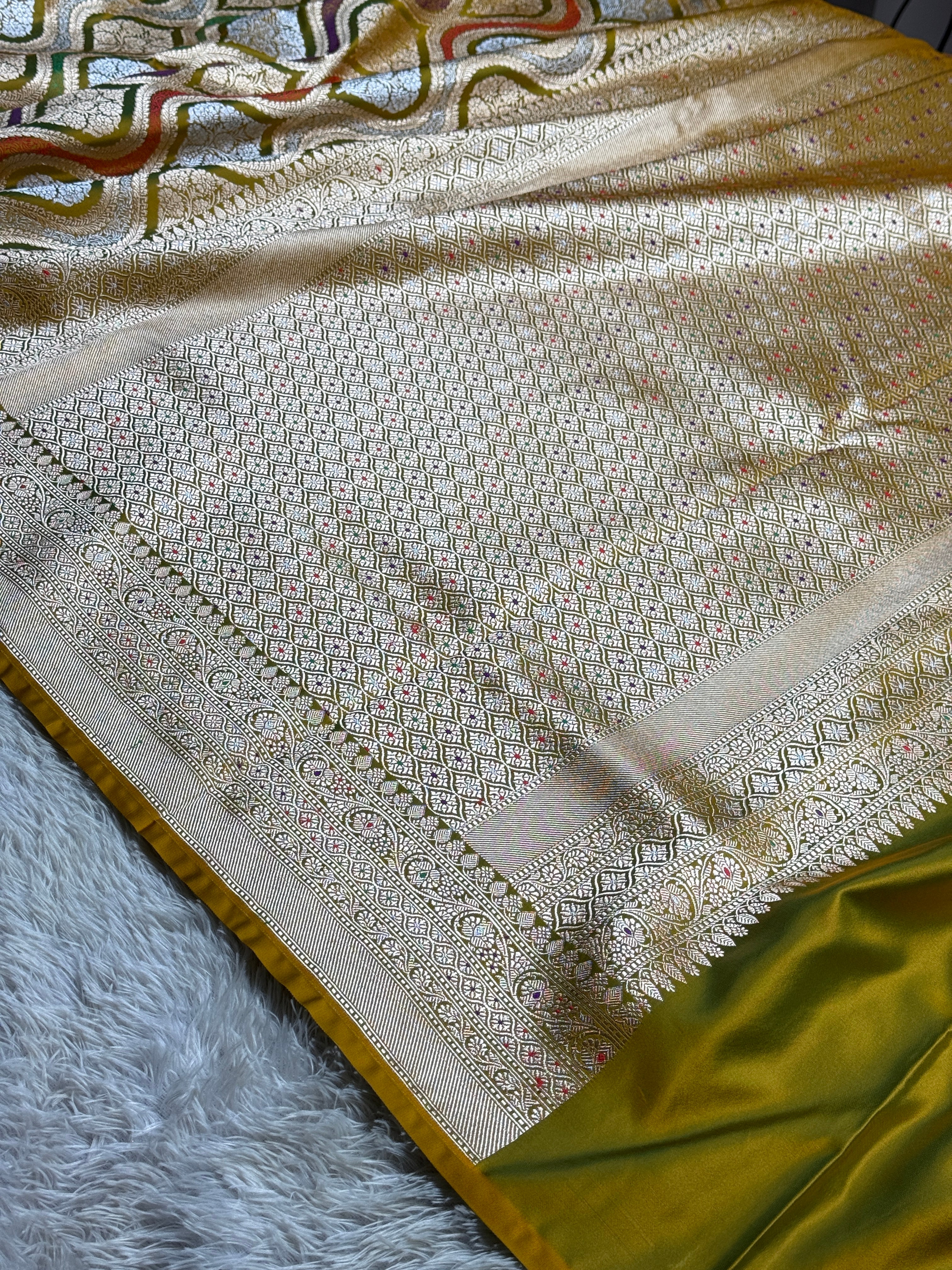BANARASI MASHRU KATAN SILK SAREE MENAKARI WORK HN500