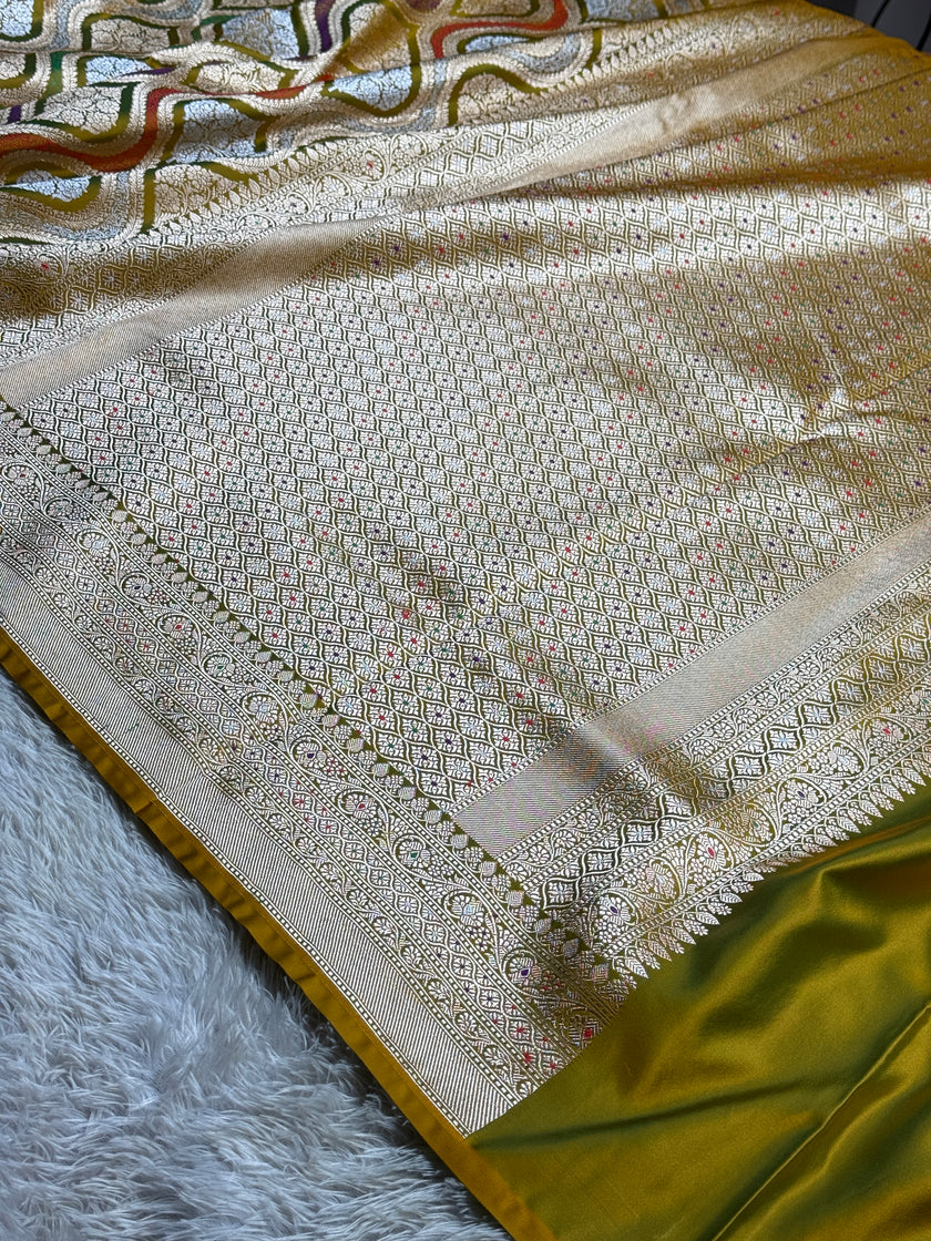 BANARASI MASHRU KATAN SILK SAREE MENAKARI WORK HN500