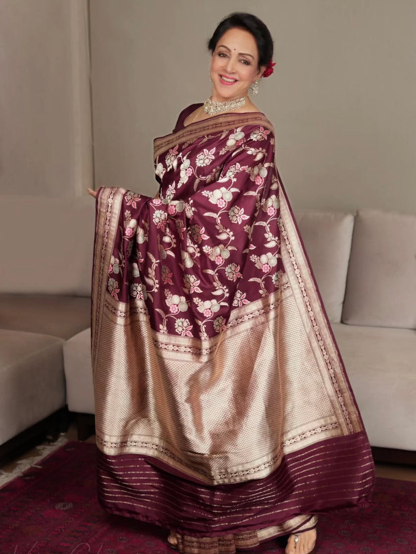 BANARASI MASHRU KATAN SILK SAREE CELEBRATI HEMA MALLINI MAMA INSPIRED HN104