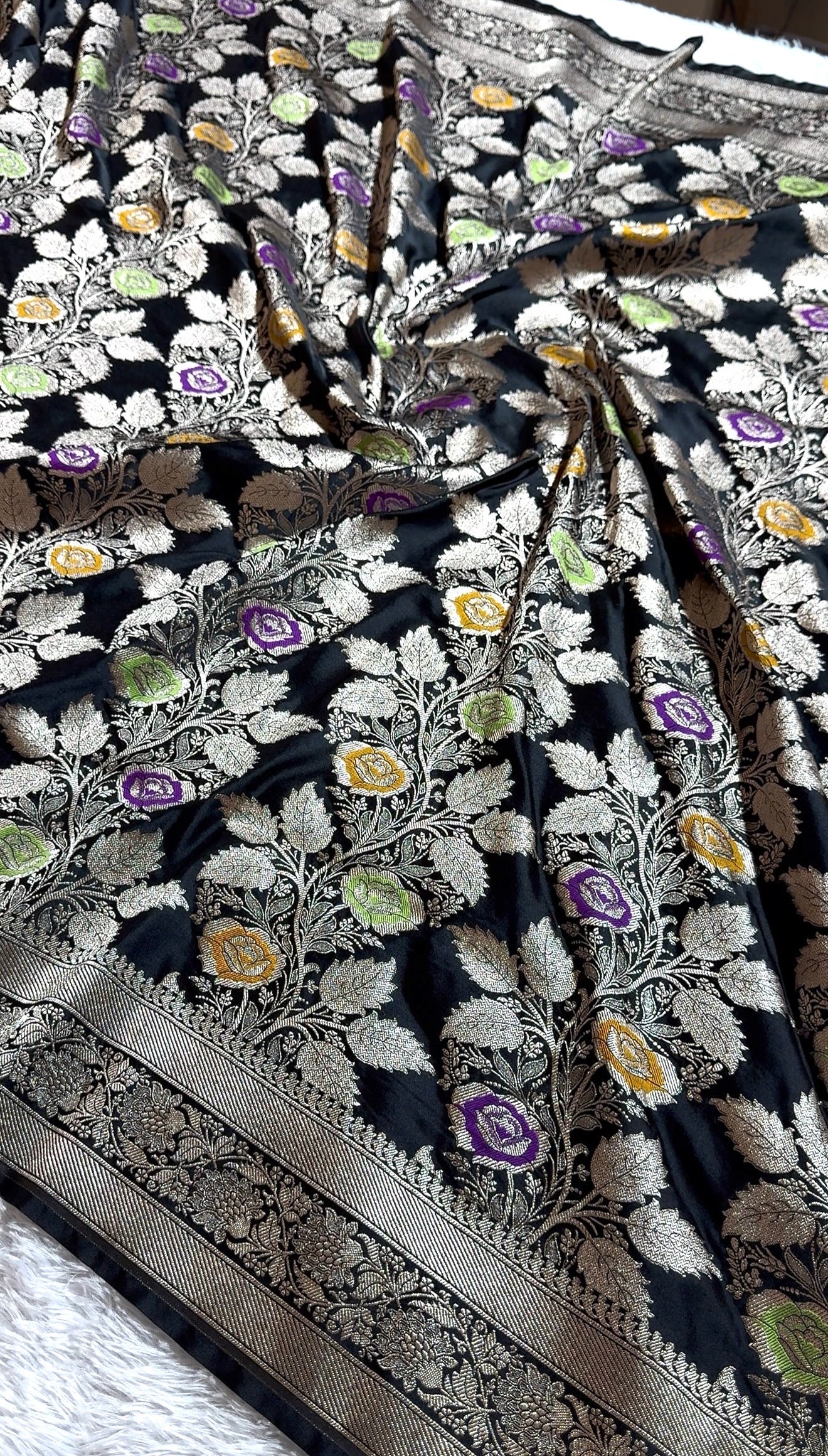 BANARASI MASHRU KATAN SILK SAREE MENAKARI WORK HN222