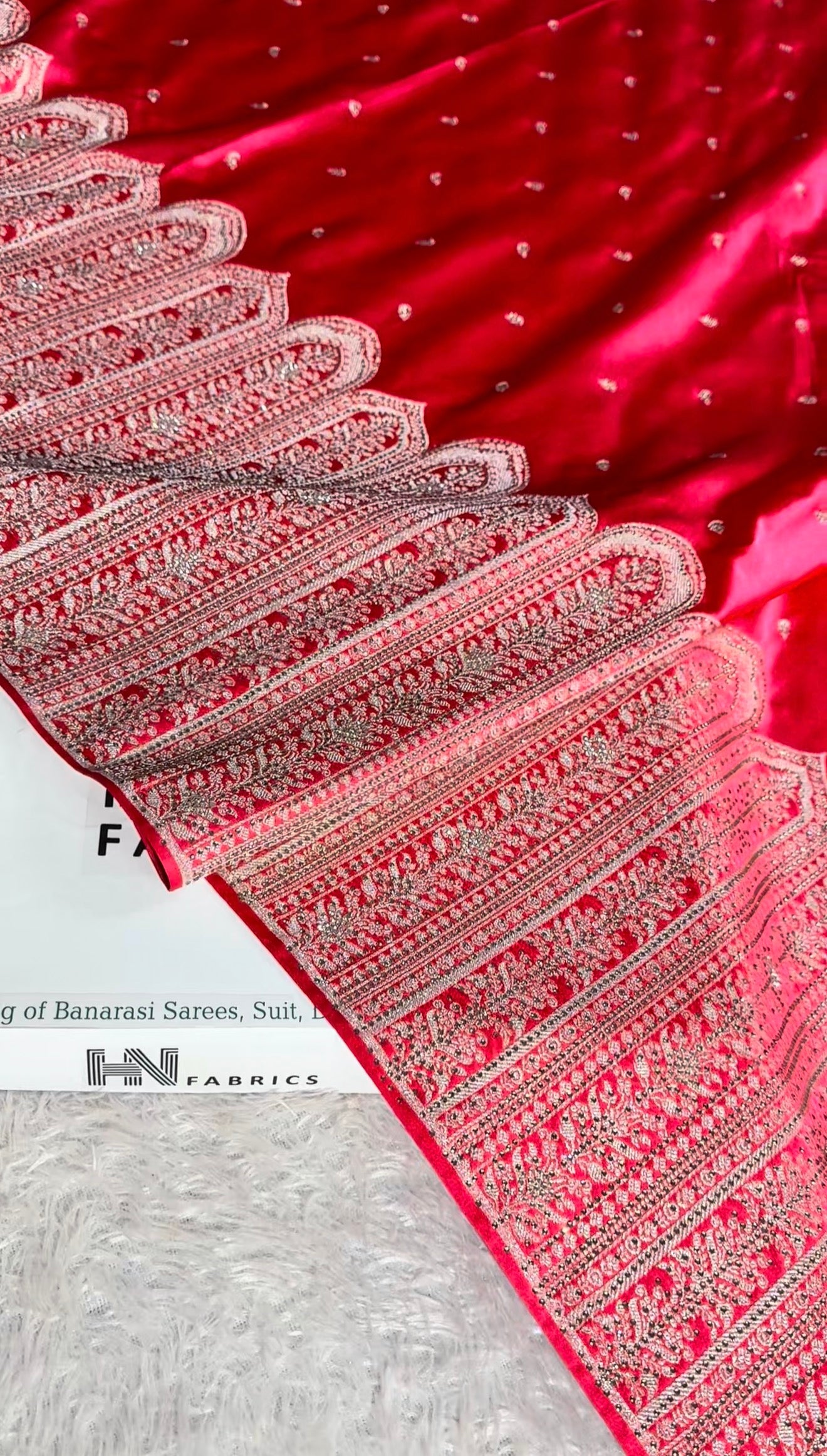 Red Banarasi Mashru Katan Silk Saree with Swarovski Work HN102