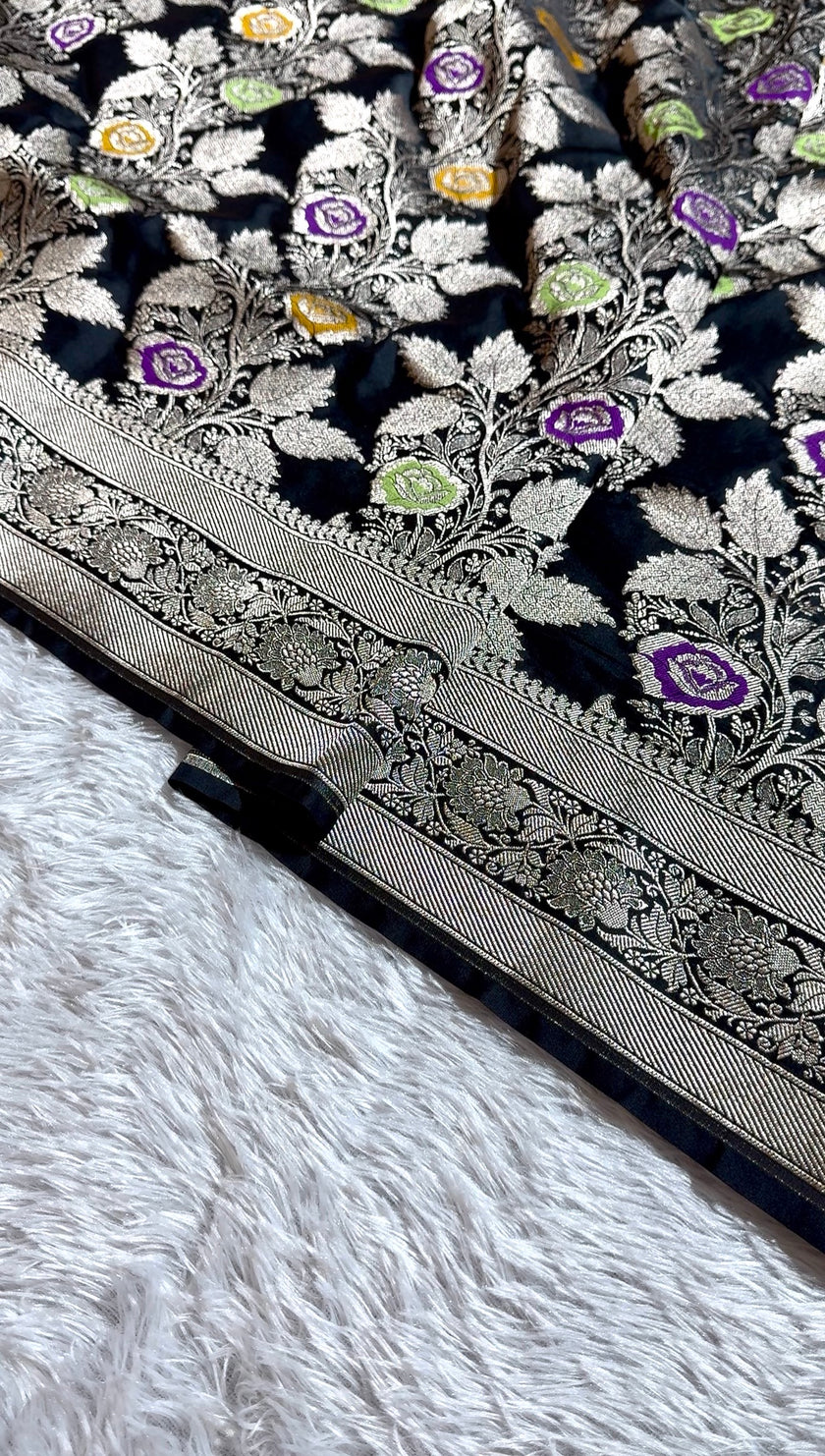 BANARASI MASHRU KATAN SILK SAREE MENAKARI WORK HN222