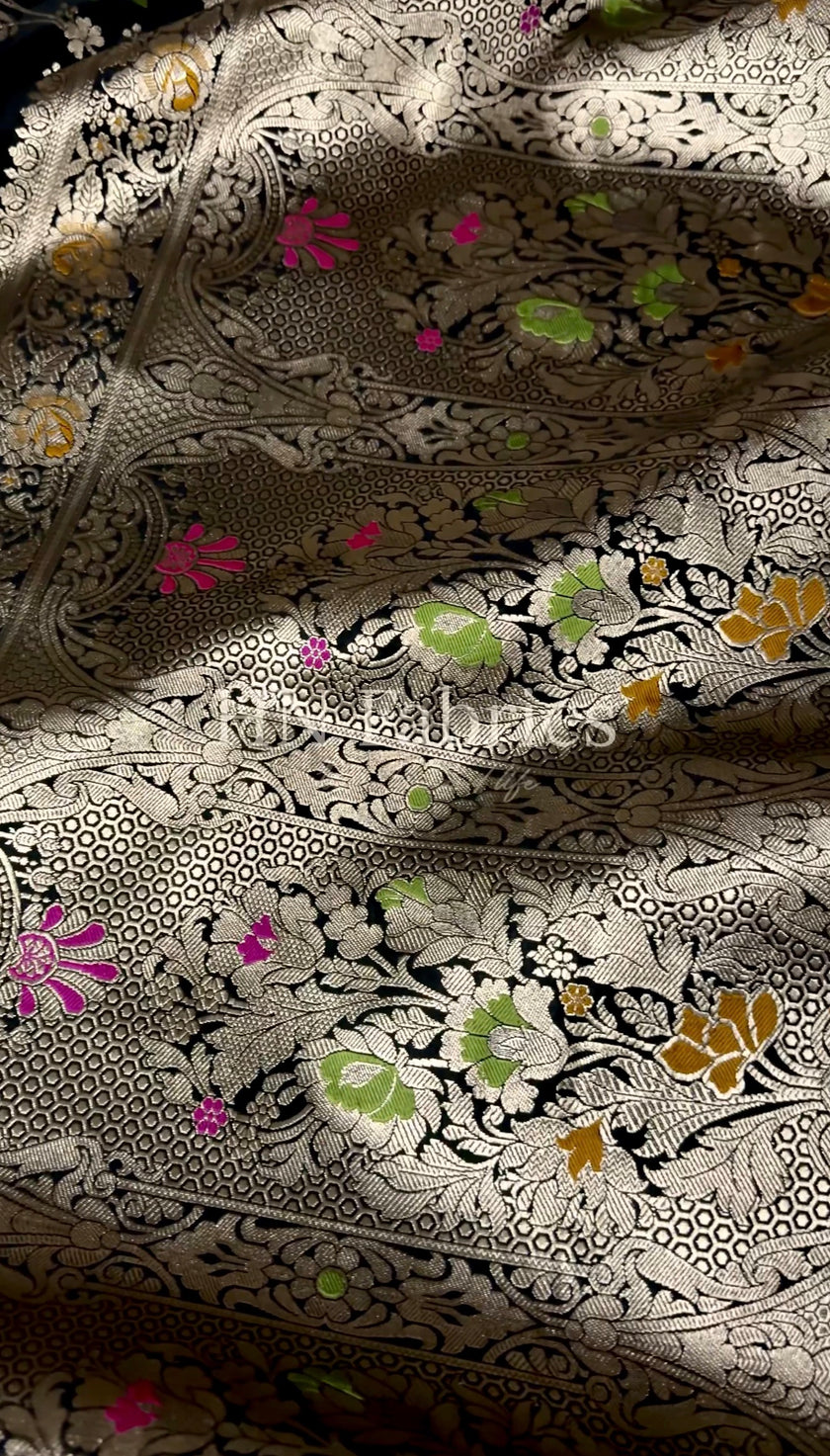 Black Banarasi mashru katan silk saree hn101