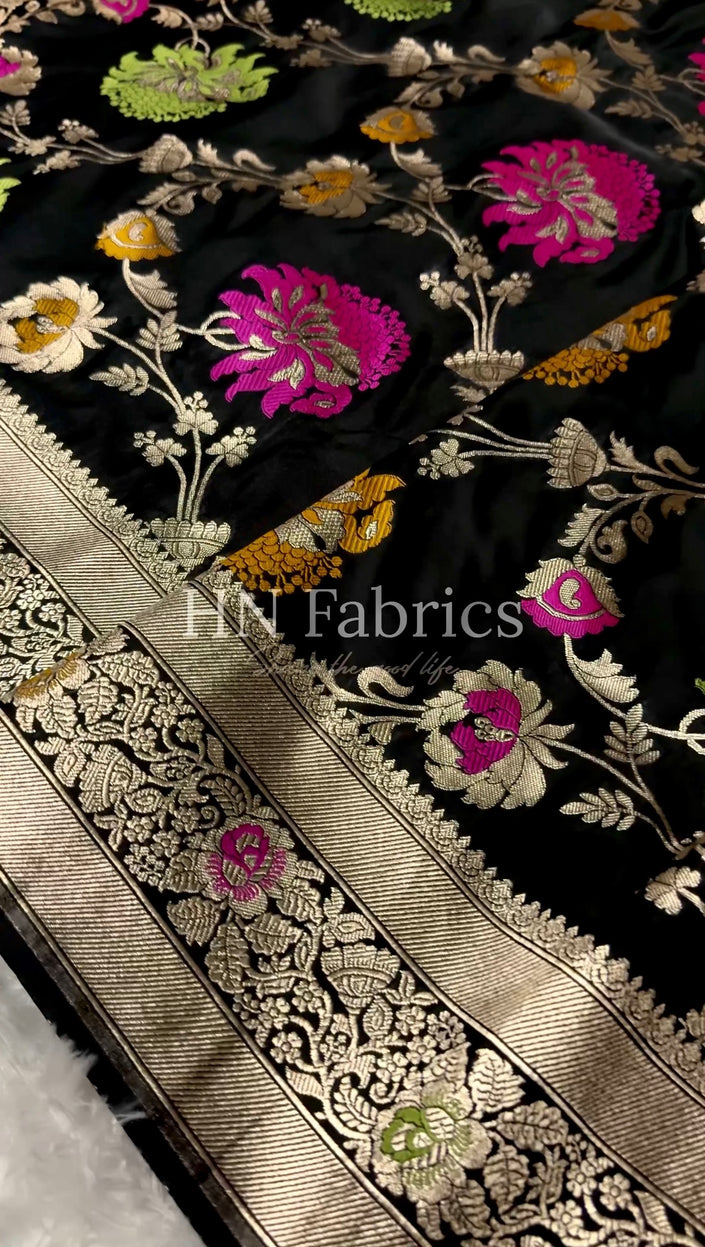 Black Banarasi mashru katan silk saree hn101