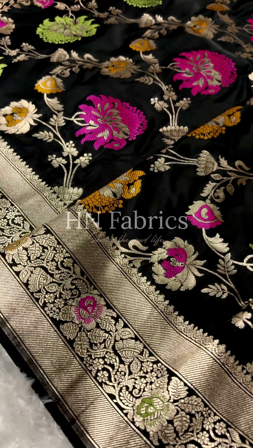 Black Banarasi mashru katan silk saree hn101
