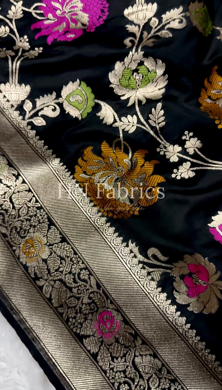 Black Banarasi mashru katan silk saree hn101