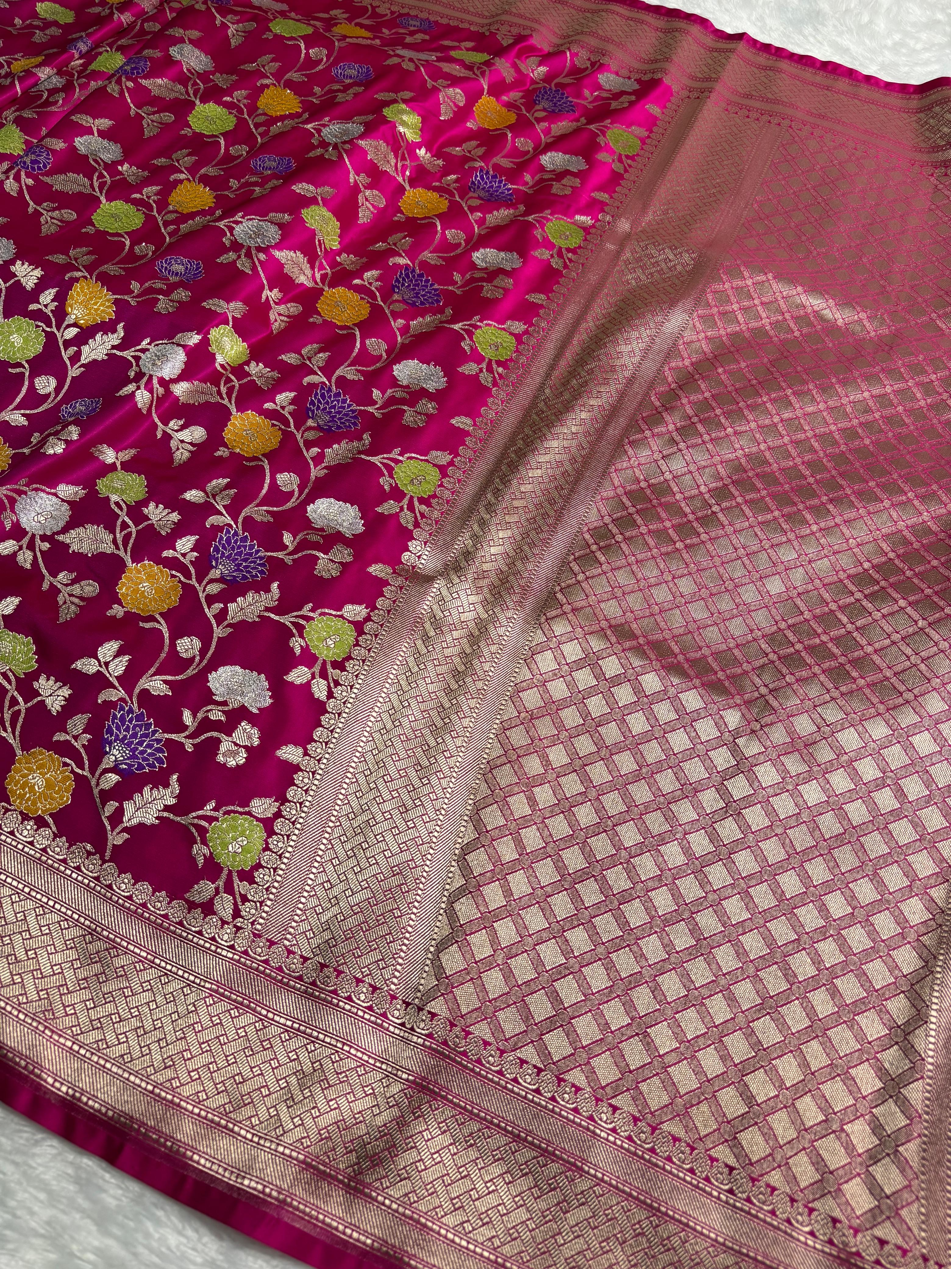 Banarasi Mashru Satin Silk Saree With Meenakari Work