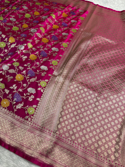 Banarasi Mashru Satin Silk Saree With Meenakari Work